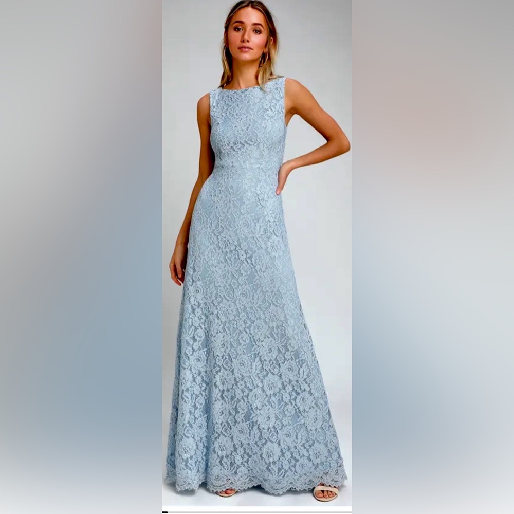 Lulu's Brilliant Babe Light Blue Lace Maxi Dress Cotton Sleeveless Size S
